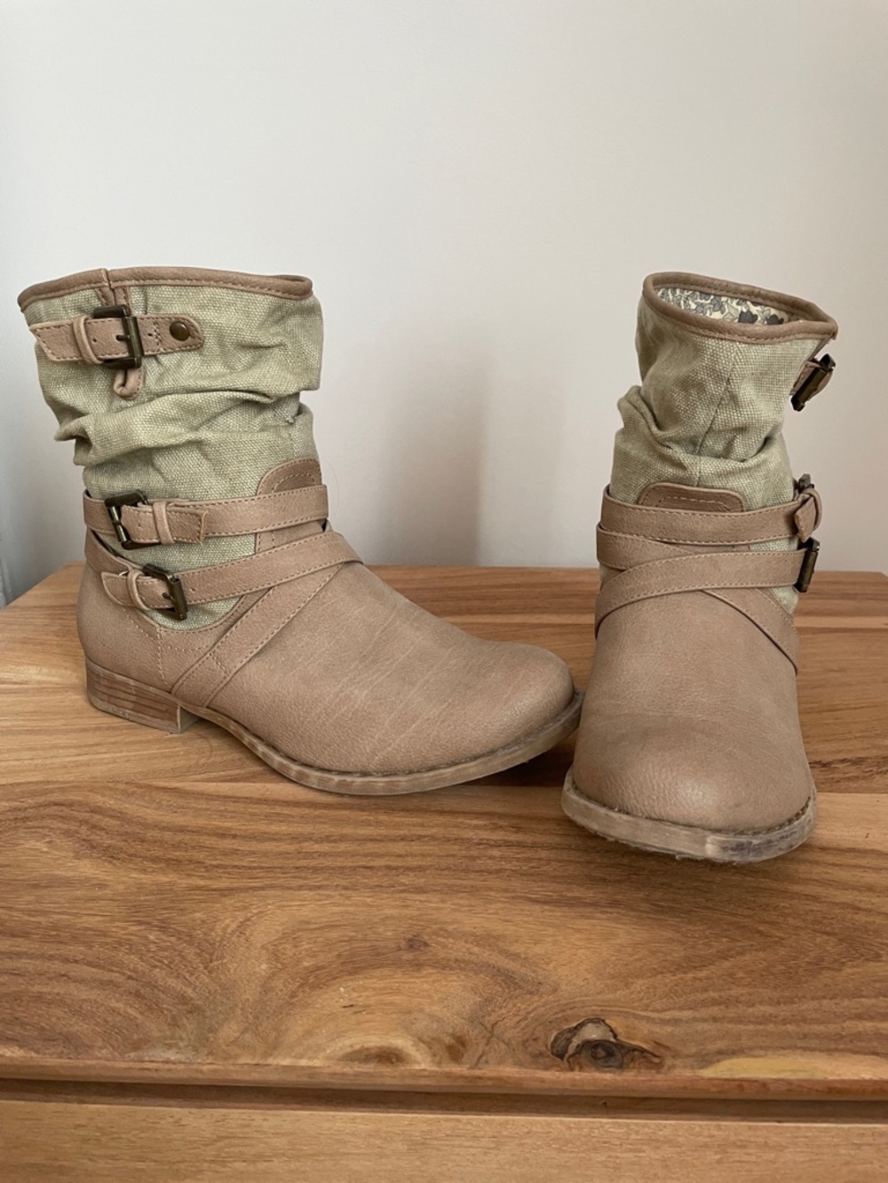 8   Taupe Slouch Ankle Boots with Buckle Straps